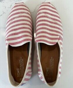 TOMS Espadrille Canvas Slip-On Flats-Red and White - Size 8